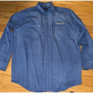 Vintage Snap On Tools Long Sleve Blue Button Shirt L Double Pocket Embroidered